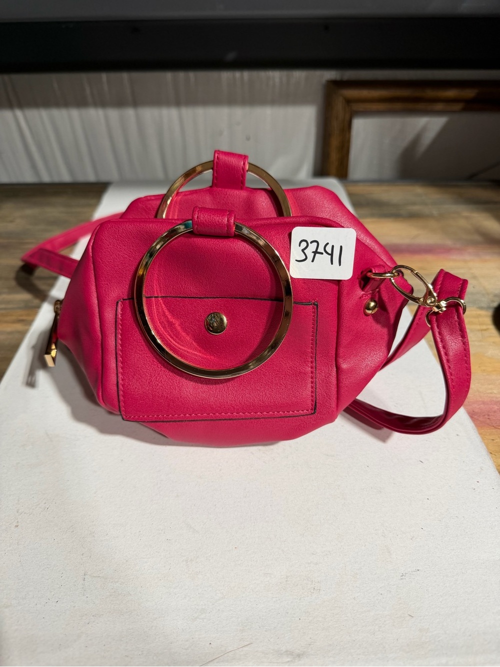 #3741-New Look Hot Pink Crossbody Bag with Gold Ring Detail